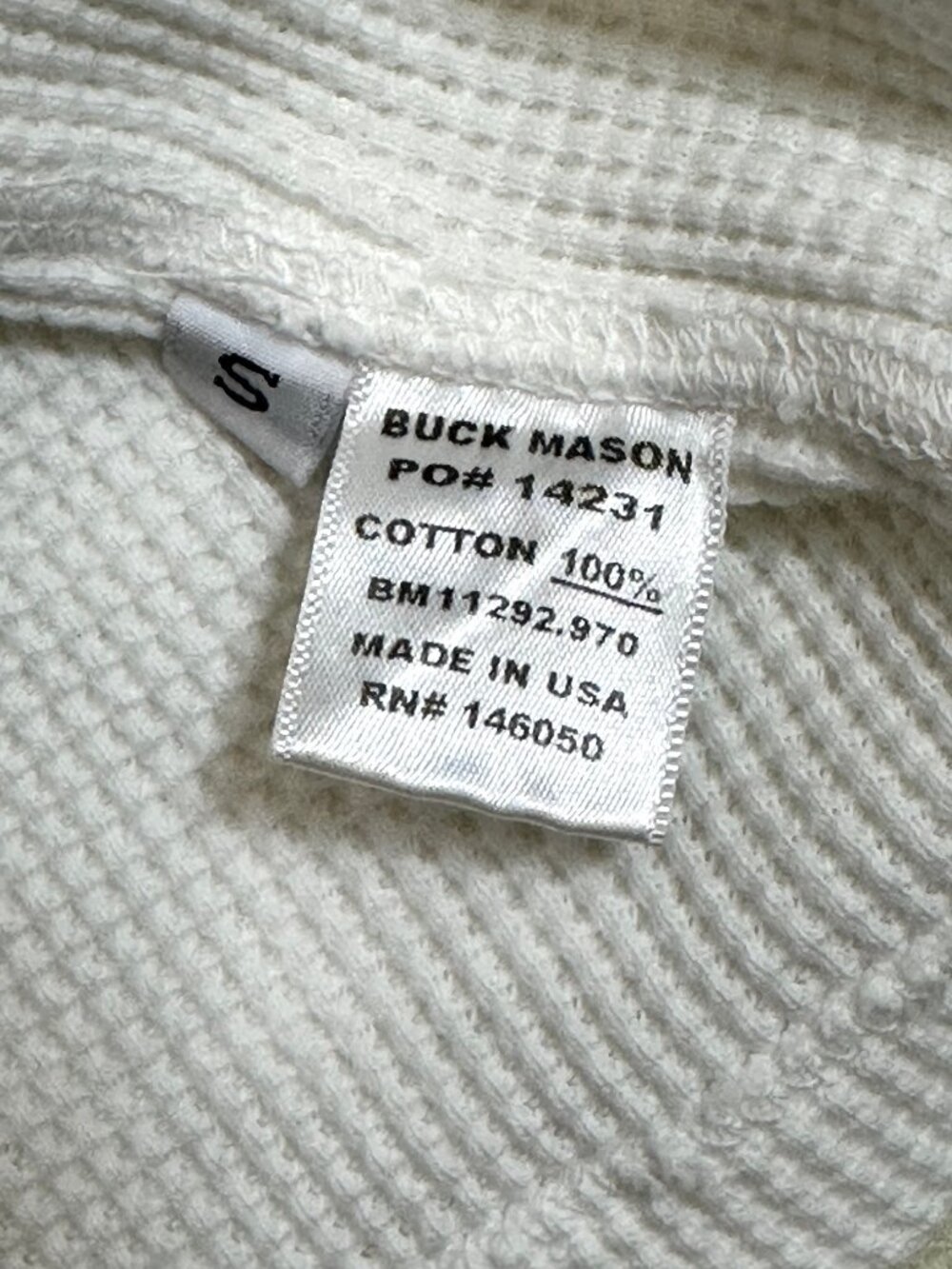 Buck Mason Men's Toughknit Thermal Long Sleeve Heavyweight Crew Shirt in White - Picture 5 of 6